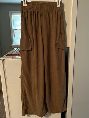 Niu Niu Studio Brown Ribbed High Waisted Wide Leg Pants